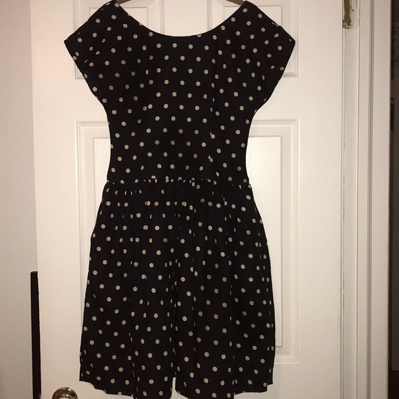 Anthropologie Lilis Closet Polka Dot Linen Navy Tan Dress Women’s Size Small - Picture 1 of 7